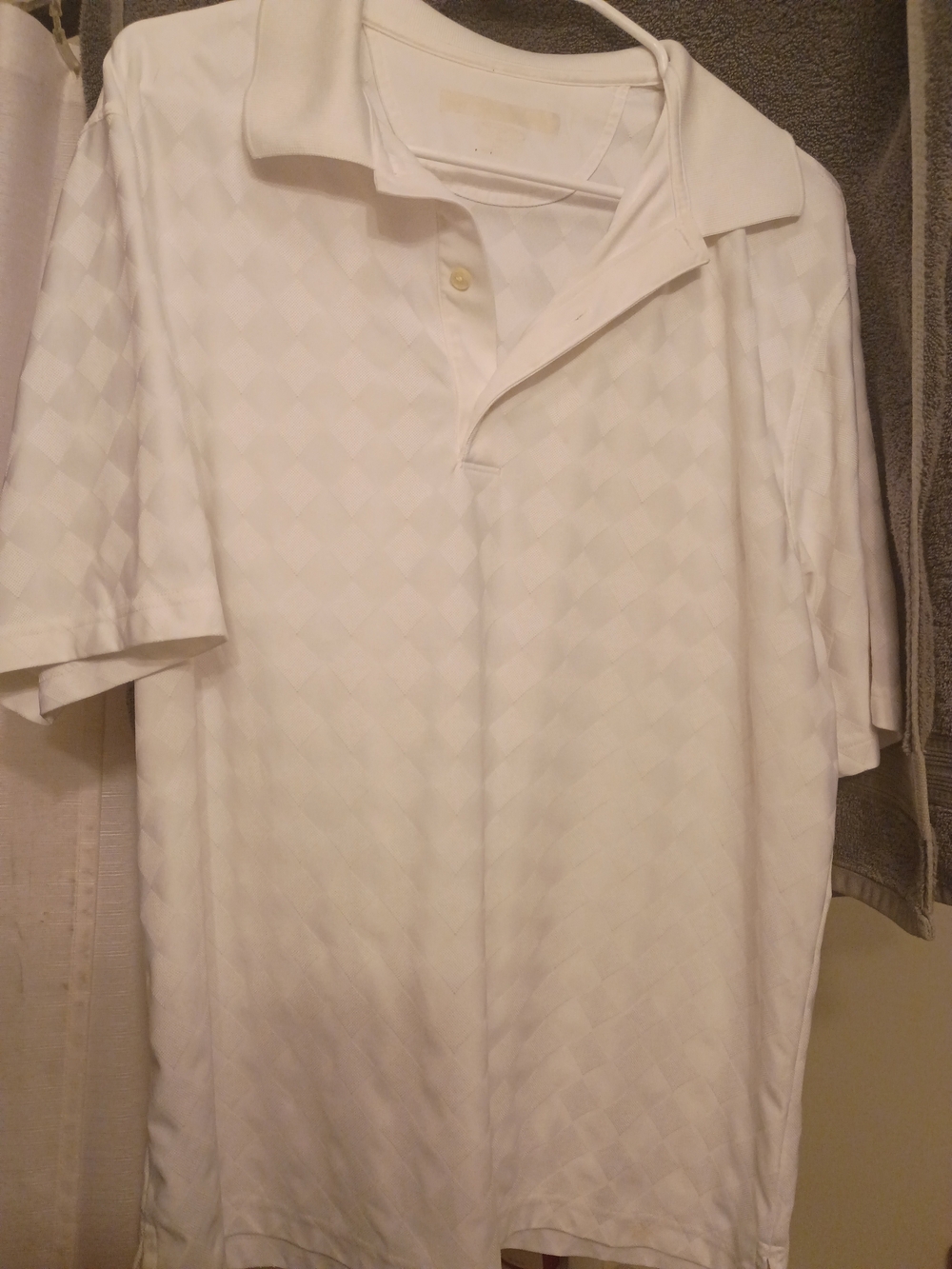 Greg Norman Collection White Short-Sleeve Polo with Diamond Jacquard